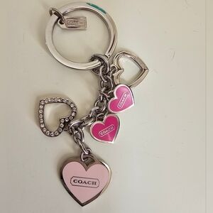 Coach Pink and Silver Heart Charm Keychain